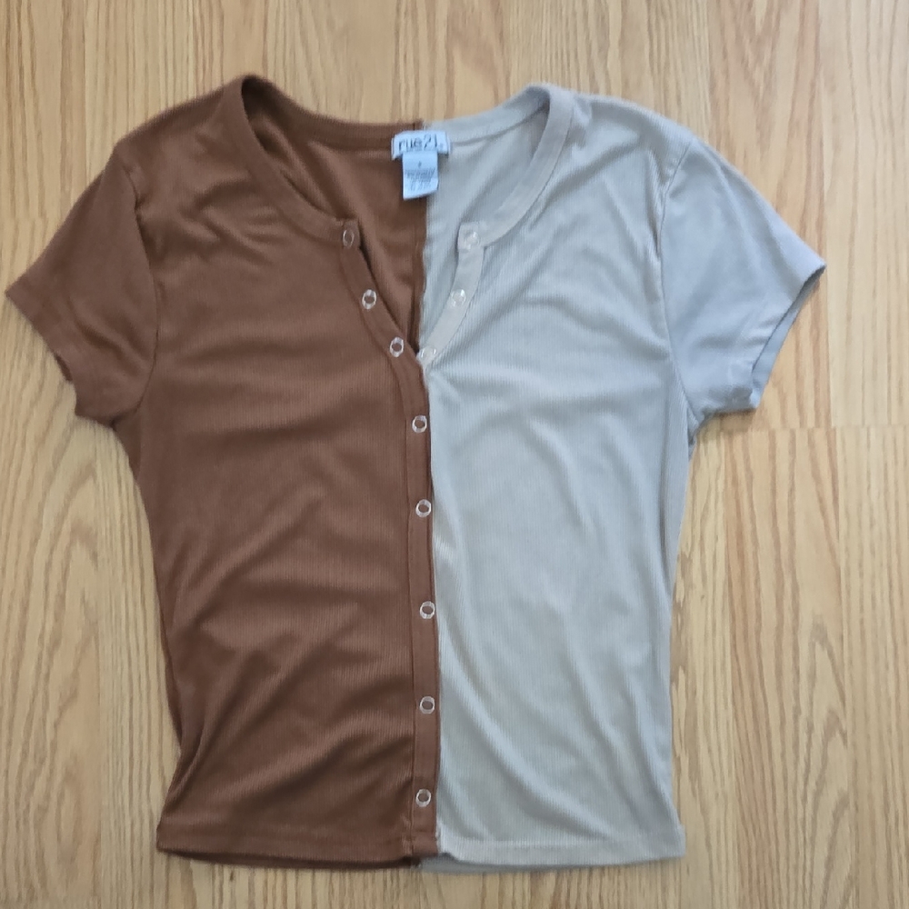 Two-Tone Button-Up T-Shirt